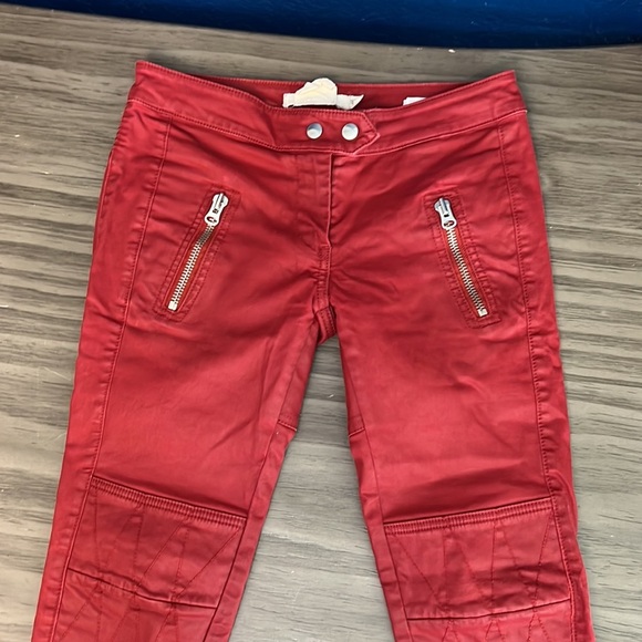 ISABEL MARANT POUR H&M RED WAXED MOTO BIKER PANTS SIZE 6 - Picture 1 of 16